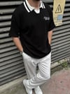 Nakış Detay Siyah Yakalı Triko T-Shirt