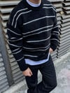 Siyah Çizgili Oversize Triko Kazak
