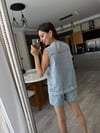 Açık Mavi Cepli Oversize Denim Kot Yelek