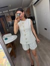 Bej Keten Deniz Yıldızı Gold Düğmeli & Yelek Şort İkili Takım