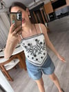 Beyaz Nakışlı İpli Bluz