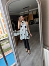 Beyaz Siyah Büyük Puantiyeli & Halter Yaka Bluz