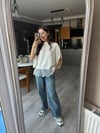 Ekru Dantel Detaylı Yarasa Kol Triko Bluz