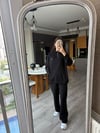 Kadın Siyah Alo Baskılı Yarım Fermuarlı Geniş Paça Eşofman Takımı