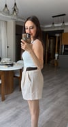 Kemerli Keten Şort