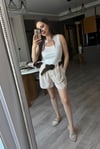 Kemerli Keten Şort