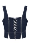Koyu Mavi Çift Fermuarlı & Bağcıklı Denim Korse Büstiyer 
