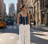 Koyu Mavi Çift Fermuarlı & Bağcıklı Denim Korse Büstiyer 