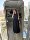 Lacivert Çizgili Çift Parça Görünümlü & Denim Midi Elbise