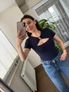 Lacivert Tokalı Dekolteli Bluz