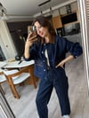 Mavi Kadife Yakalı Nakışlı Cep Detaylı & Premium Denim Kot Ceket