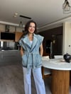 Mavi Kuşaklı Kruvaze & Premium Denim Kot Yelek 