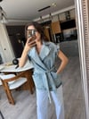 Mavi Kuşaklı Kruvaze & Premium Denim Kot Yelek 