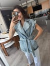 Mavi Kuşaklı Kruvaze & Premium Denim Kot Yelek 