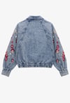 Mavi Pullu Çiçek İşlemeli Denim Ceket