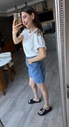Omuz Taşlı Beyaz Tişört