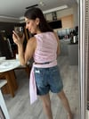 Pembe Önü Drapeli Belden Kuşak Bağlamalı Crop Bluz