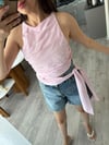 Pembe Önü Drapeli Belden Kuşak Bağlamalı Crop Bluz