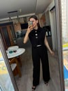 Siyah Gold Düğmeli & Kruvaze Crop Yelek Bluz