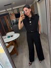 Siyah Gold Düğmeli & Kruvaze Crop Yelek Bluz