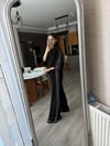 Siyah Taş Şerit Detaylı Yırtmaçlı & İkili Pantolon Takım