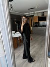 Siyah Taş Şerit Detaylı Yırtmaçlı & İkili Pantolon Takım