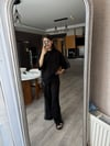 Siyah Taş Şerit Detaylı Yırtmaçlı & İkili Pantolon Takım