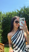 ÇİZGİLİ ASİMETRİK SATEN BLUZ
