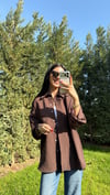 ÇİZGİLİ OVERSIZE GÖMLEK KAHVERENGİ