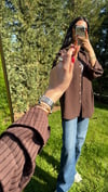 ÇİZGİLİ OVERSIZE GÖMLEK KAHVERENGİ