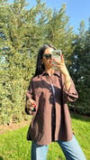 ÇİZGİLİ OVERSIZE GÖMLEK KAHVERENGİ