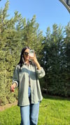 ÇİZGİLİ OVERSIZE GÖMLEK SU YEŞİLİ