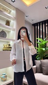 EKRU ÇİZGİLİ OVERSIZE GÖMLEK