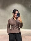 Kuş Gözlü Detaylı Kahve Gömlek 