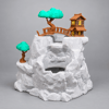 Dağ Evi ve Köprü Temalı Kablolu 3D PLA Dekoratif Şelale
