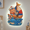 Yelkenli Denizci Bebek ve Penguen 5V Pilli Işıklı Duvar Dekoru