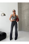 Kadın Yüksek Bel Asimetrik Kapamalı Antrasit Jean Pantolon – Modern Fit, Zamansız Stil