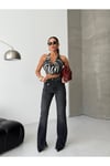 Kadın Yüksek Bel Asimetrik Kapamalı Antrasit Jean Pantolon – Modern Fit, Zamansız Stil