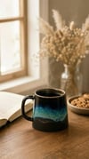 North El Yapımı Stoneware Premium - Mavi/Siyah Kahve & Çay Kupası