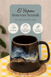 North El Yapımı Stoneware Premium - Mavi/Siyah Kahve & Çay Kupası