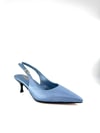  Hakiki  Deri Mavi  Arkası Açık Stiletto