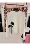 kadın ekru lacivert çiçek detaylı sweatshirt
