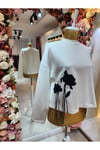 kadın ekru lacivert çiçek detaylı sweatshirt