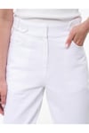 Paçası Püsküllü Denim Pantolon Optik Beyaz