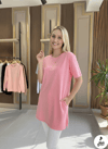 Toptan TunikBala Giyim ToptanBala GiyimToptan Serili Kısa Kollu Yırtmaçlı Tunik BT1002-Pembe