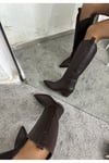 Acı Kahverengi Hakiki Deri Kadın Kovboy Çizme