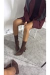 Acıkahverengi Süet Kadın  Streç Bilekte Topuklu Bot