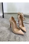 Bej Rugan Altı Kırmızı 12 cm Klasik Topuklu Stiletto Ayakkabı