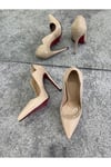 Bej Rugan Altı Kırmızı 12 cm Klasik Topuklu Stiletto Ayakkabı