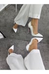 Beyaz Rugan Altı Kırmızı 12 cm Klasik Topuklu Stiletto Ayakkabı